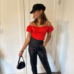 Red Zara top with runched sleeve